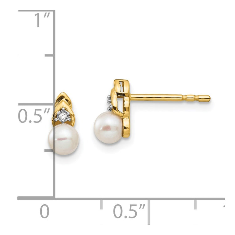 14k 4.5mm June/Freshwater Cultured Pearl and Diamond Post Earrings