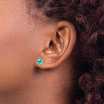 14k 6mm Princess-cut Blue Topaz Post Earrings
