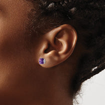 14k White Gold 6mm Princess-cut Amethyst Post Earrings