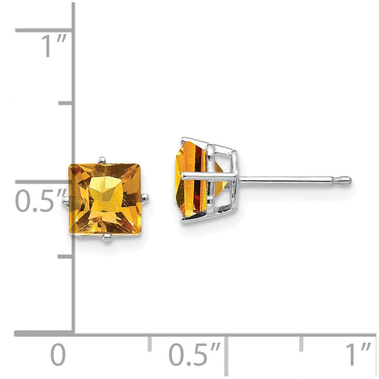 14k White Gold 6mm Princess-cut Citrine Post Earrings