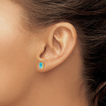 14k 6x4mm Emerald-cut Blue Topaz Post Earrings