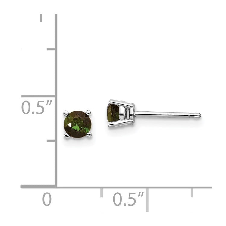 14k White Gold 4mm Round Green Tourmaline Post Earrings