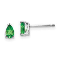 14k White Gold 5x3mm Pear Tsavorite Post Earrings