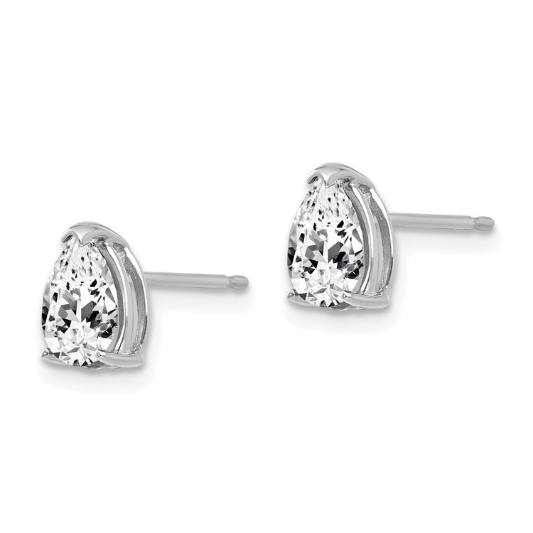 14k White Gold 7x5mm Pear Cubic Zirconia Post Earrings