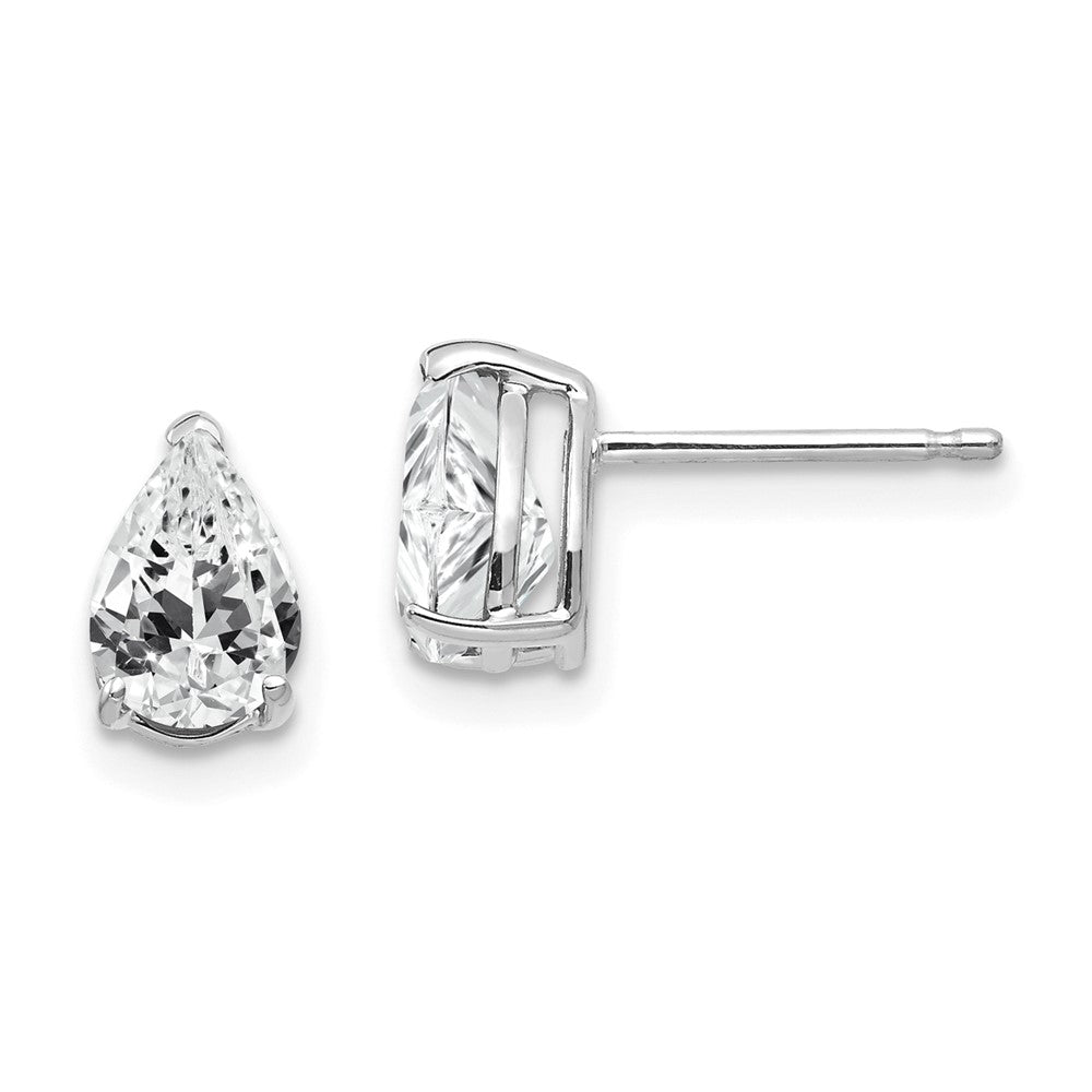 14k White Gold 7x5mm Pear Cubic Zirconia Post Earrings