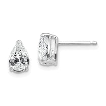 14k White Gold 7x5mm Pear Cubic Zirconia Post Earrings