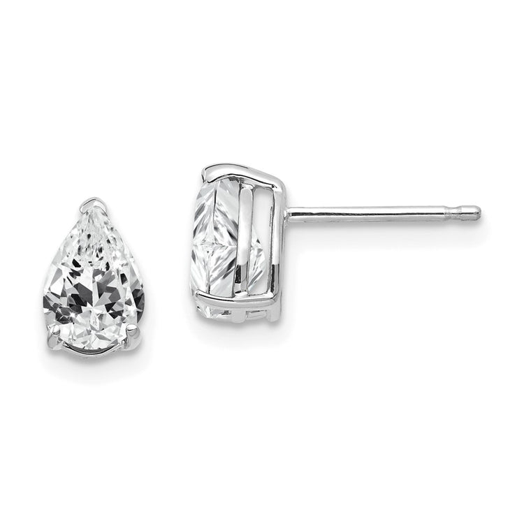 14k White Gold 7x5mm Pear Cubic Zirconia Post Earrings