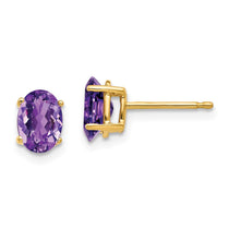 14k 7x5mm Oval Amethyst Post Earrings