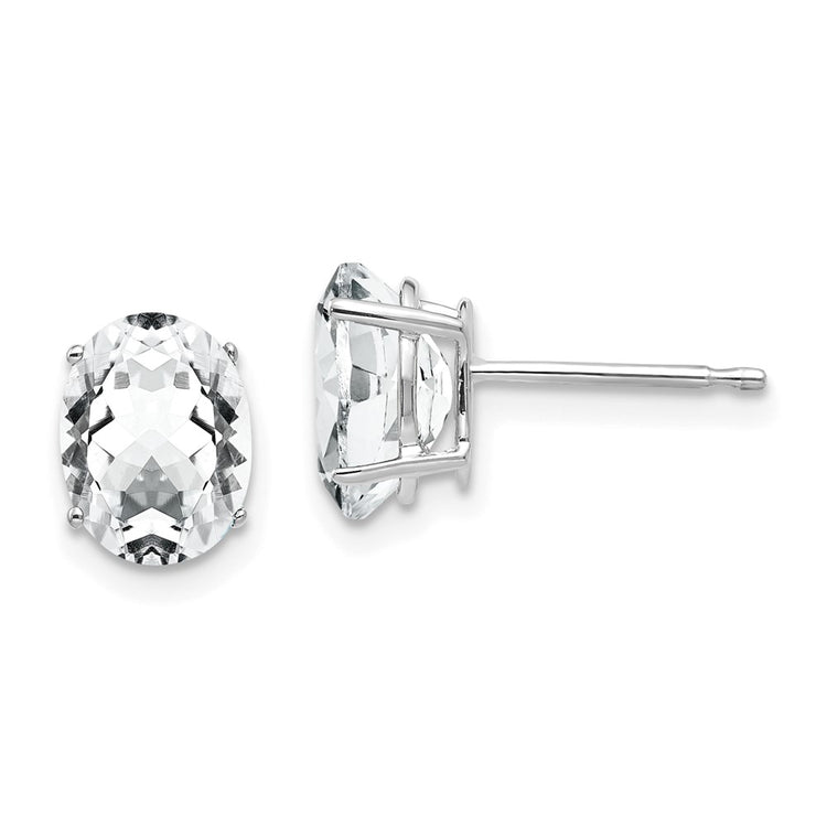 14k White Gold 8x6mm Oval Cubic Zirconia Post Earrings