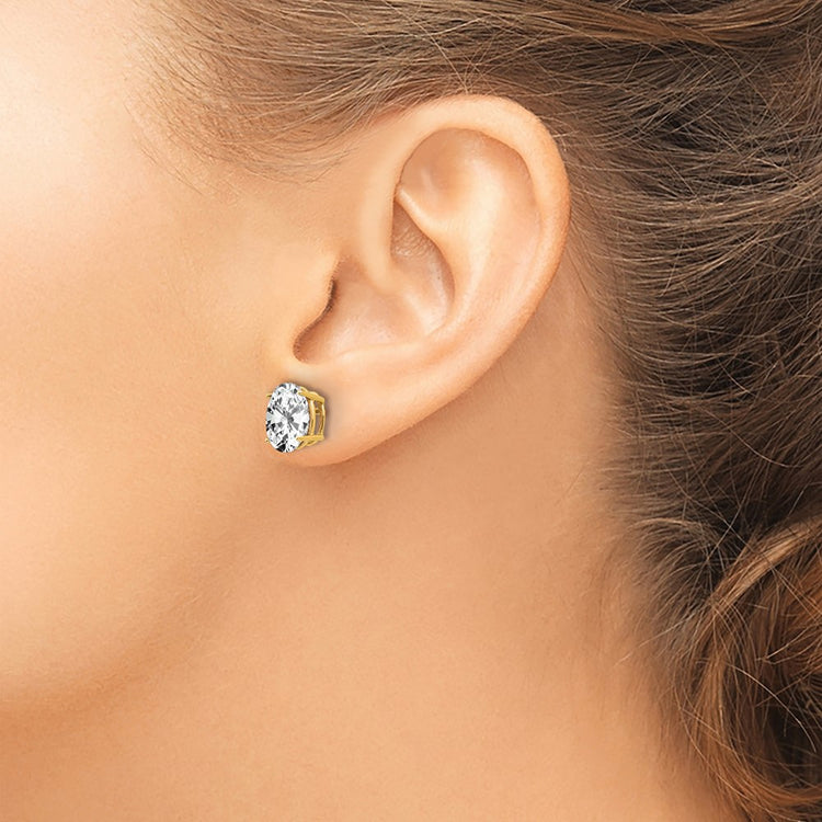 14k 9x7mm Oval Cubic Zirconia Post Earrings