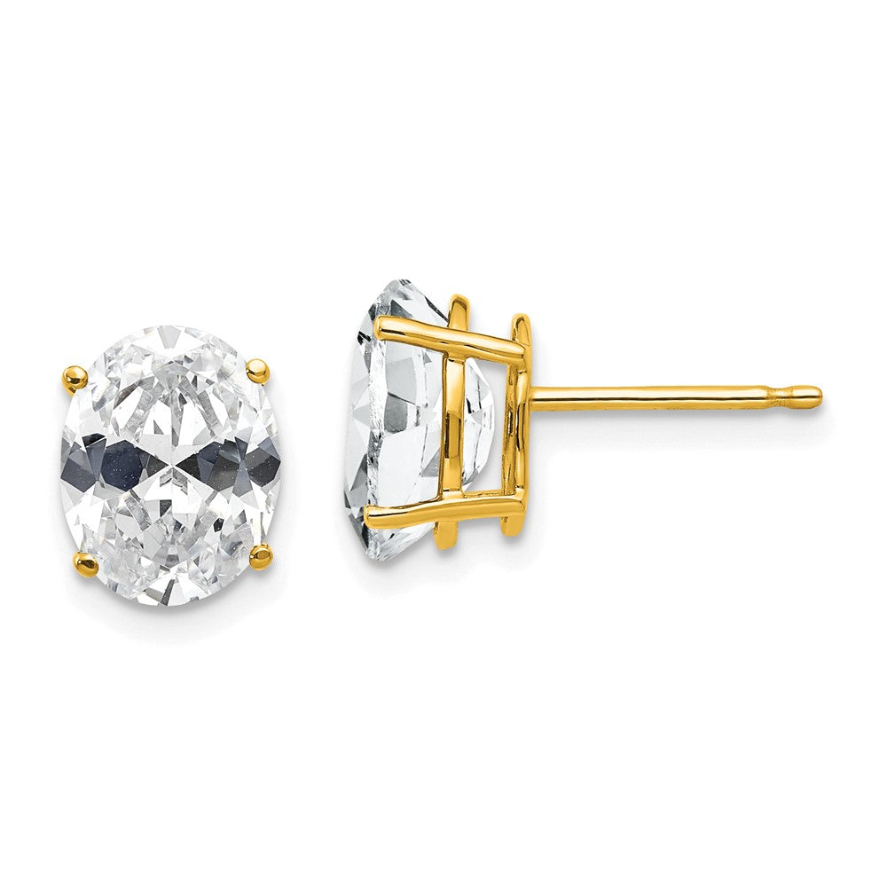 14k 9x7mm Oval Cubic Zirconia Post Earrings