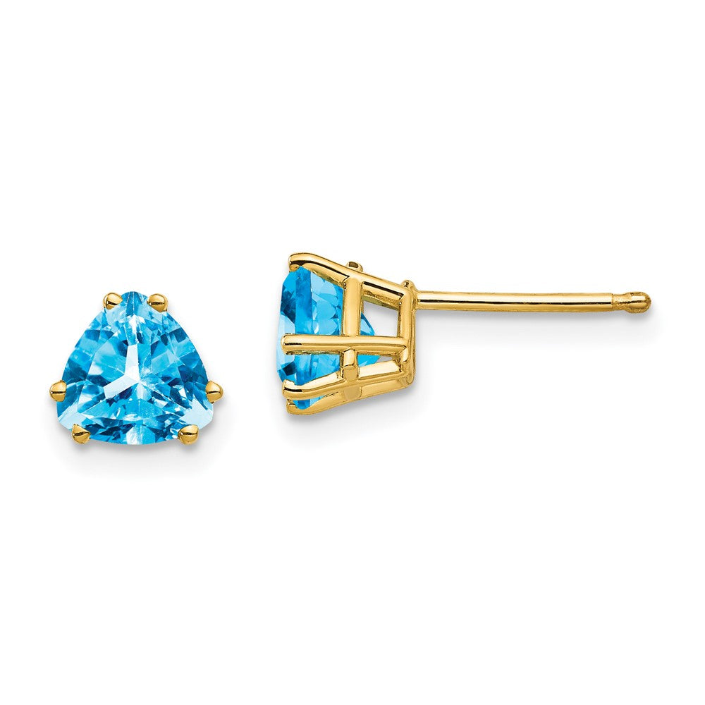 14k 6mm Trillion Blue Topaz Post Earrings