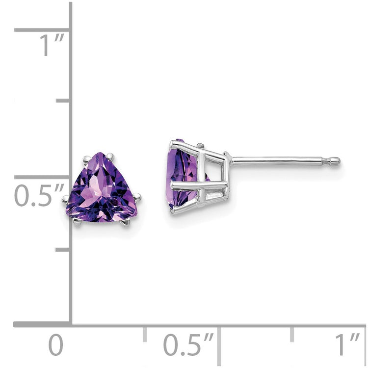 14k White Gold 6mm Trillion Amethyst Post Earrings