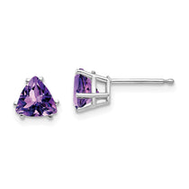 14k White Gold 6mm Trillion Amethyst Post Earrings