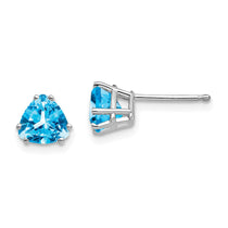 14k White Gold 6mm Trillion Blue Topaz Post Earrings