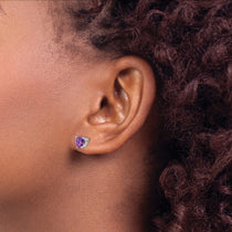 14k White Gold 6mm Heart Amethyst Post Earrings