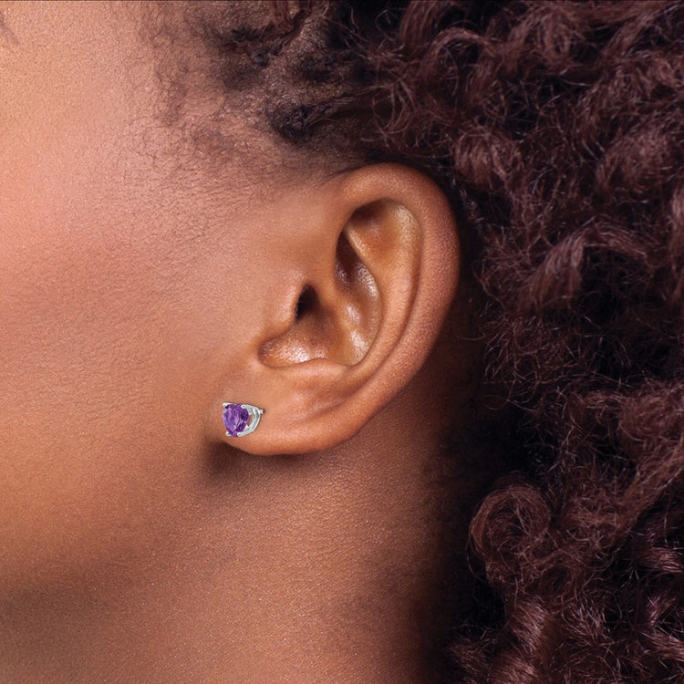 14k White Gold 6mm Heart Amethyst Post Earrings