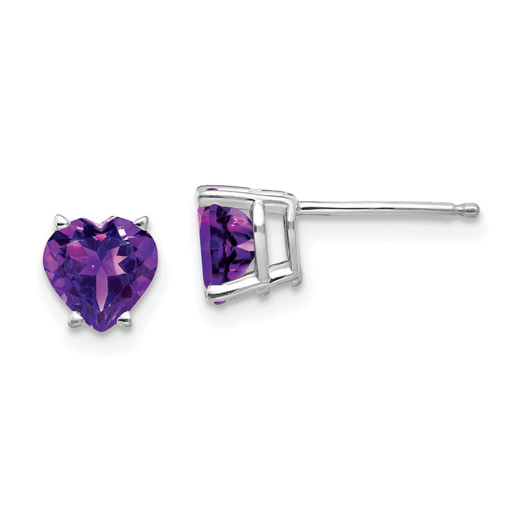 14k White Gold 6mm Heart Amethyst Post Earrings