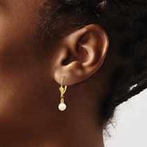 14k 5-6mm White Semi-round Freshwater Cultured Pearl Dangle Leverback Earrings