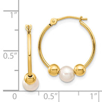 14K 5-6mm White Semi-round Freshwater Cultured Pearl and Beads Polished Hoop Earring