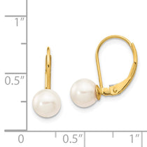 14k 6-7mm White Round Akoya Saltwater Cultured Pearl Leverback Earrings
