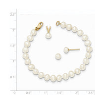 14k 4-5mm White Freshwater Cultured Pearl Pendant/5 inch Bracelet/Post Earrings 3-piece Set