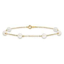 14k 6-7mm White Near-Round Freshwater Cultured Pearl 6-Station 9 inch Anklet