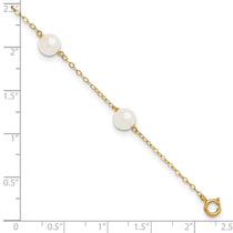 14k 6-7mm White Near-Round Freshwater Cultured Pearl 6-Station 9 inch Anklet
