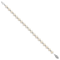 14k White Gold 6-7mm White Near-Round Freshwater Cultured Pearl Beaded 7 inch Bracelet