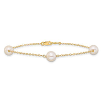 14k 7-8mm White Near-Round Freshwater Cultured Pearl 3-Station 7.25 inch Bracelet