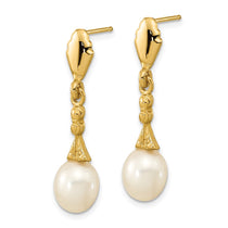 14k 5-6mm White Teardrop Freshwater Cultured Pearl Post Dangle Earrings