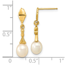 14k 5-6mm White Teardrop Freshwater Cultured Pearl Post Dangle Earrings