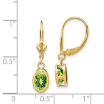 14k 7x5mm Oval Peridot Bezel Leverback Dangle Earrings
