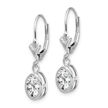 14k White Gold 7x5mm Oval Cubic Zirconia Bezel Leverback Dangle Earrings