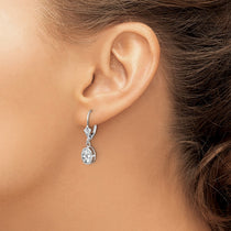 14k White Gold 7x5mm Oval Cubic Zirconia Bezel Leverback Dangle Earrings