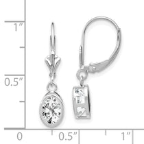 14k White Gold 7x5mm Oval Cubic Zirconia Bezel Leverback Dangle Earrings