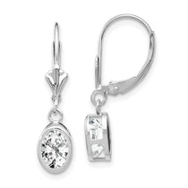 14k White Gold 7x5mm Oval Cubic Zirconia Bezel Leverback Dangle Earrings