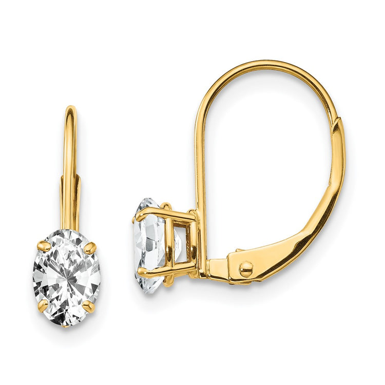 14k 6x4mm Oval Cubic Zirconia Leverback Earrings
