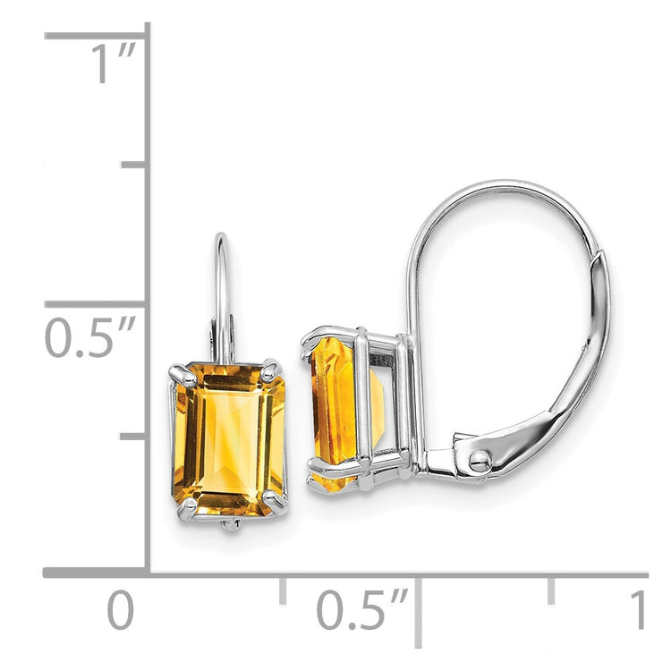 14k White Gold 7x5mm Emerald-cut Citrine Earrings