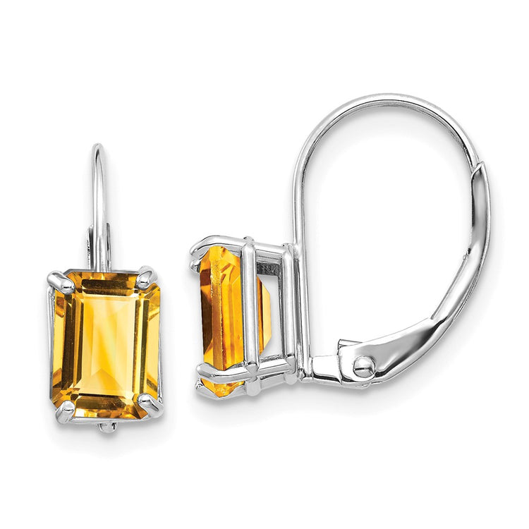 14k White Gold 7x5mm Emerald-cut Citrine Earrings