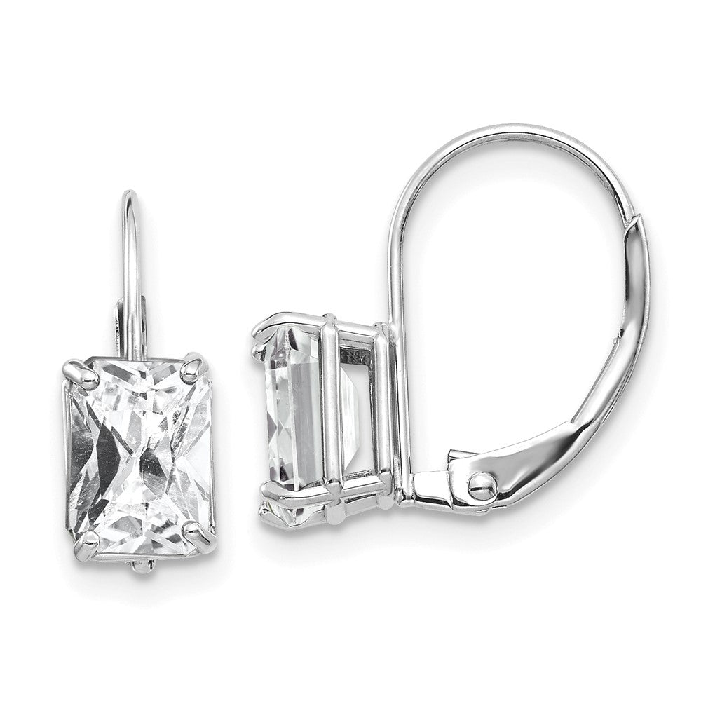 14k White Gold 7x5mm Emerald-cut Cubic Zirconia Earrings