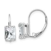 14k White Gold 7x5mm Emerald-cut Cubic Zirconia Earrings