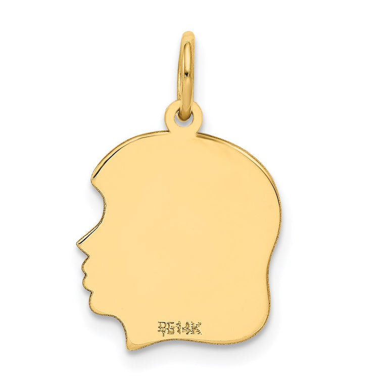 14k Plain Medium .011 Gauge Facing Right Engravable Girl Head Charm