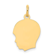 14k Plain Medium .011 Gauge Facing Left Engravable Boy Head Charm