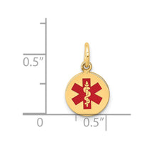 14k 9.5mm Round Red Enameled Medical Jewelry Pendant