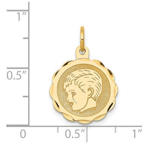 14k Boy Head on .013 Gauge 15mm Engravable Scalloped Disc Charm