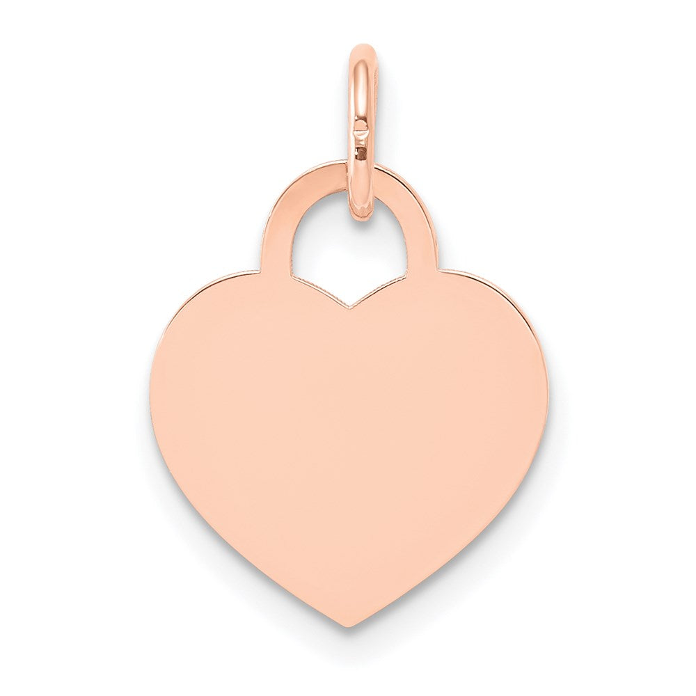 14k Rose Gold Plain .018 Gauge Small Engraveable Heart 15x12mm Disc Charm