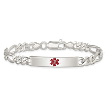 Sterling Silver Polished Medical Figaro Anchor Link ID Bracelet