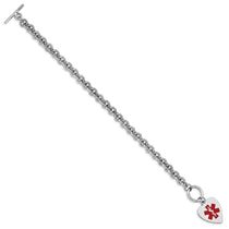 Sterling Silver RH-pltd Engraveable Enamel Heart Medical ID Bracelet