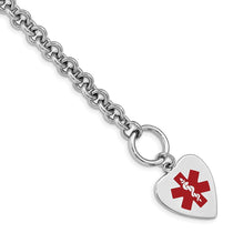 Sterling Silver RH-pltd Engraveable Enamel Heart Medical ID Bracelet